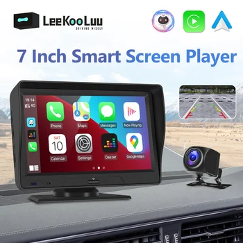 LeeKooLuu 7-дюймовый универсальный портативный автомобильный радиоприемник мультимедийный видеоплеер беспроводной Carplay Android Auto Bluetooth FM передатчик DVR
