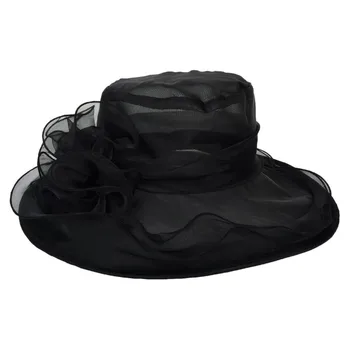 Винтажный элегантный кружевной черный марлевый зонтик от солнца шляпа женская пляжная шляпа