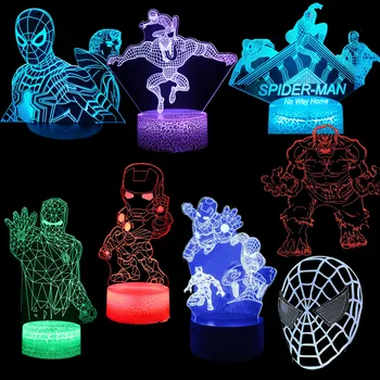 Аниме Мстители Война бесконечности 3D Светодиодные ночники Человек-паук Железный человек Халк Тор Лампа Красочные меняющиеся ночные огни Стол Lampara