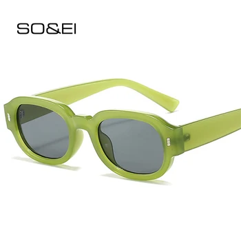 SO&EI Модные заклепки Мужские квадратные градиентные солнцезащитные очки Оттенки UV400 Ретро желе Цвет Женские трендовые овальные солнцезащитные очки