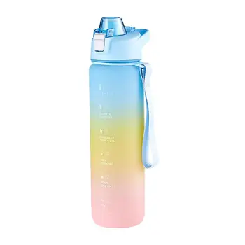 Бутылка для воды в спортзале Градиентный цвет Мотивационная бутылка для воды с соломой и маркером времени Герметичная большая спортивная бутылка для питья