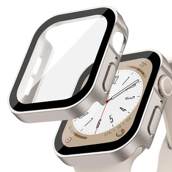 стекло+крышка Для Apple Watch чехол 9 8 7 6 5 4 3 se 44 мм 40 мм 41 мм 45 мм Straight Edge Screen Protector Аксессуары для Apple Watch