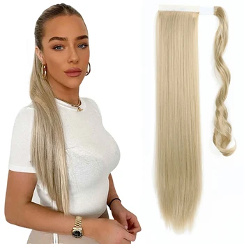  длинные прямые волосы с хвостиком синтетические наращенные термостойкие 22 дюйма с обертыванием вокруг волос пони черный коричневый для женщин