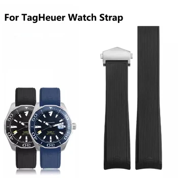 Ремешок для часов Tag Heuer Дайвинг Water Ghost Way101/201 Силиконовая резина Изогнутый конец Синий/черный Аксессуары для ремешка для часов 22 мм