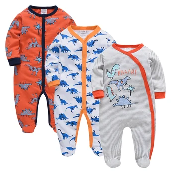 Kavkas Детские комбинезоны для новорожденных девочек и мальчиков 100% хлопок красный динозавр одежда 3 шт. детская одежда пижама комбинезон 0-12 месяцев