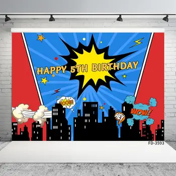 Супергерой Город Мальчиков 5-й день рождения Баннер Фотография Фоны Украшение Дети Ребенок Фото Фон Фотозвонок Реквизит