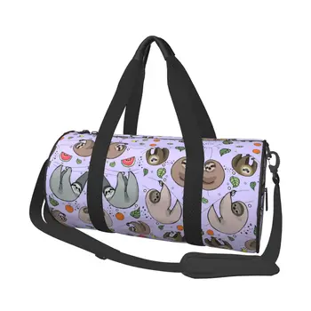 Спортивная сумка Милые ленивцы в фиолетовой спортивной сумке с обувью Животные Мужская портативная дизайнерская сумка Забавный багаж Фитнес-сумка