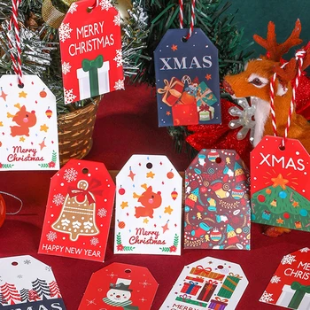 1Set Рождественские теги Бумажные елочные украшения Маленькие кулоны с веревкой Цветные печатные карты Подвески Рождественские подарки