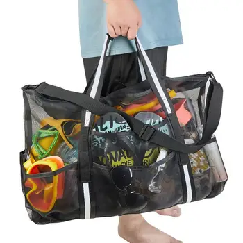  Пляжная сетчатая сумка Нейлоновая сетчатая сумка для пляжа Антипесчаные сумки с металлической пряжкой Водонепроницаемая сумка большой емкости с ручным ремнем