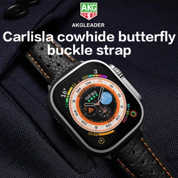Akgleader Carlisla из воловьей кожи пряжка бабочка Кожаный ремешок для часов Apple Watch 8Ultra 49 мм, iwatch 8 7 45 мм браслет