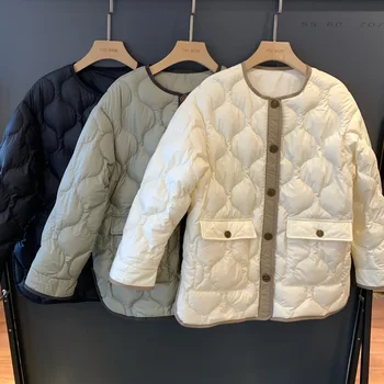 Легкая хлопковая куртка, куртка, женская, короткая 2023 зима, новые дамы, круглый вырез, маленькая ароматная ветровая колбаса, хлопковая теплая блузка
