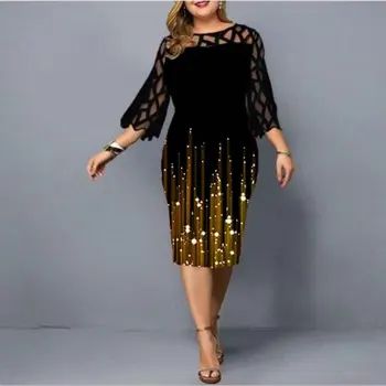 Одежда большого размера 2023 Летнее платье для женщины Элегантное сексуальное кружевное платье больших размеров с принтом в стиле пэчворк Мама вечеринка Vestidos