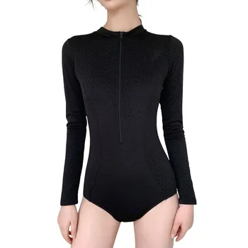 Черный цельный купальник с длинным рукавом для женщин Slim Fit Slim Fit Серфинг Плавание Купальный костюм Женские купальники монокини 2023