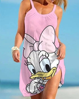 Disney Дональд Дак Дейзи Платье Повседневная Мода 2023 Лето Принт Женщины Вечернее Платье Выпускной Платье Женщины Элегантная Роскошная Юбка