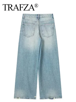 TRAFZA Женские модные джинсы 2023 Джинсовые твердые свободные длинные брюки Женщина с градиентом Универсальные повседневные уличные брюки Mujer