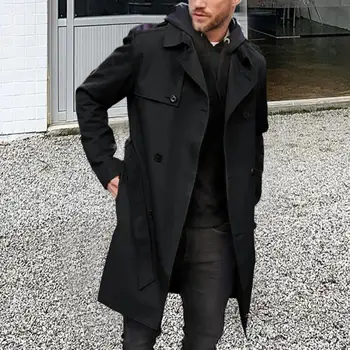 Мужчины двубортная ветровка с длинными рукавами и лацканами Пальто Стильное мужское двубортное длинное пальто Slim Fit Лацкан на осень