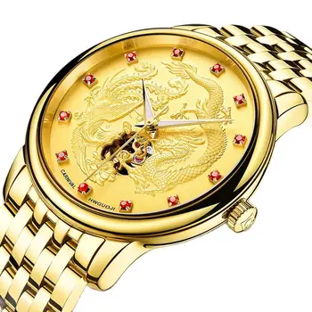 Швейцария Карнавал Автоматические механические мужские часы Роскошный бренд 3D Дракон Алмаз Сапфир Скелет Водонепроницаемые часы C8798