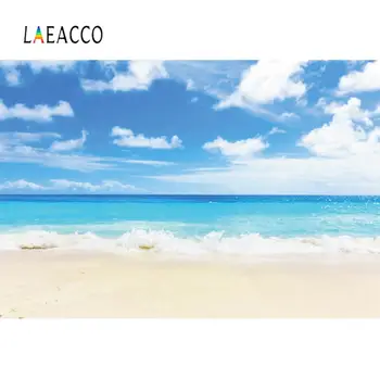 Laeacco Морской фон для фотографии Голубое небо Солнечный пляж Песчаные волны Летний отпуск Живописный фотографический фон Фотостудия