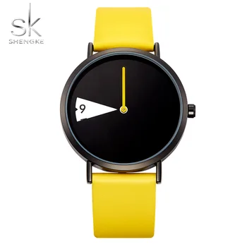 Shengke Горячие женские часы Креативные наручные часы Женские часы Вращаются Желтый кожаный ремешок Наручные часы Часы Montres Femme Reloj Mujer