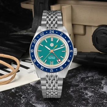 Сан-Мартин Лучший бренд Мода Досуг GMT Мужские спортивные часы Япония NH34 Автоматические механические водонепроницаемые 100 м BGW-9 Luminous Reloj