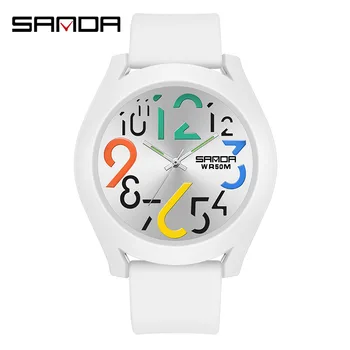Sanda 9021 Мужские часы Силиконовый ремешок Водонепроницаемые часы Креативные простые часы для девочек 2023 Новая мода Красные повседневные кварцевые часы
