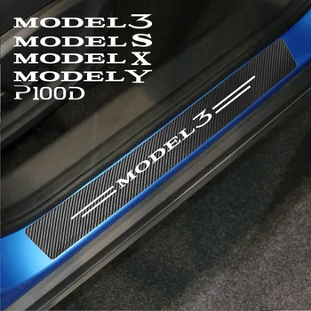  для Tesla Model 3 S X Y Углеродное волокно Автомобильная дверь Порог Защитные наклейки и наклейки Аксессуары для стиля интерьера автомобиля