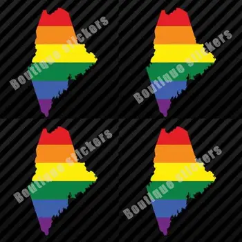 Набор из 4 наклеек радужного флага гей-прайда в форме штата Мэн, виниловых ЛГБТ-наклеек, красивых наклеек на стеклах автомобиля и украшении кузова