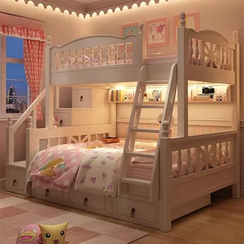 Современная двухъярусная красота Украшение детских кроватей Креативные прекрасные белые детские кровати Princess Camas Dormitorio Спальня Мебель