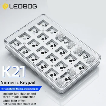 Leobog K21 Цифровая клавиатура Беспроводная трехрежимная внешняя пользовательская панель Комплект Bluetooth с возможностью горячей замены RGB Прозрачная механическая клавиатура