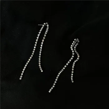 Блестящие длинные серьги с кисточками для женщин Геометрические серьги-гвоздики со стразами Свадебная вечеринка Корейская мода ювелирные изделия оптом Подарок