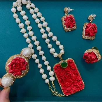 Набор ожерелья из красного жемчуга для дам Noble Personality Мода Роскошь Элегантные Дамы Банкет Вечеринка Платье Изысканные ювелирные изделия