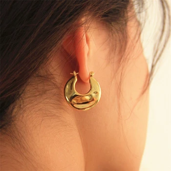 Water Ripple Французские винтажные золотые круглые кольца плиссированные серьги Present Cocktail Ear Loops