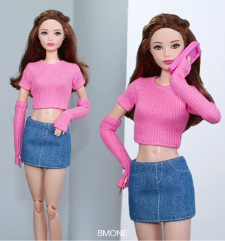 Комплект одежды / розовый свитер + джинсовая юбка / 30 см кукольная одежда летняя одежда костюм наряд Для 1/6 Xinyi FR ST blythe Кукла Барби