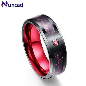 Nuncad Black 8 мм шириной 3,0 мм толстое вольфрамовое стальное кольцо с инкрустацией красным углеродным волокном для свадебного подарка размер 7-12