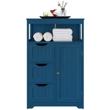 Деревянный напольный шкаф для ванной комнаты, многоярусный органайзер для хранения, темно-синий