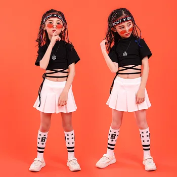 Хип-хоп костюмы для детей Джаз Бальные Танцы Одежда Девушки Хип-хоп Выступление Наряд Сценическая танцевальная одежда Костюмы Выступление Шоу