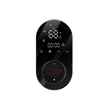 Smartlife App Control Socket Умная розетка Светодиодный регулятор температуры Вилка ЕС Черный