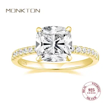 Monkton 3.5CT Big Square CZ Gold 14K Обручальные кольца для женщин Promise Love Engagement 925 Стерлинговое серебро Кольца Женские ювелирные изделия