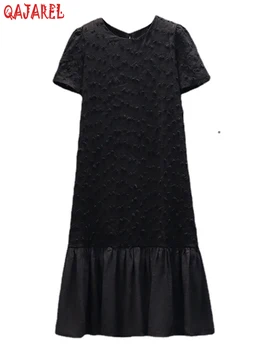 Корейская мода Новое однотонное элегантное повседневное свободное белое платье 2023 года Летняя праздничная вечеринка Шикарное платье миди Черное винтажное вечернее платье