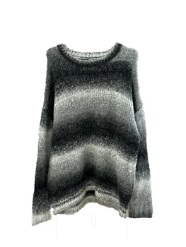 Градиентный полосатый свитер с круглым вырезом свободного кроя повседневная мода 2024 осень новый 1109