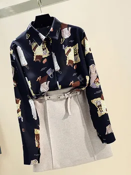 Весна Осень Женская рубашка с длинными рукавами с принтом Новая рубашка с длинными рукавами Retro Wild Женские топы и блузки GD230