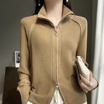 шерстяной кардиган свитер женская водолазка с длинным рукавом топ корейский стиль новый в верхней одежде Mujer Knit Zipper Дизайнерская весенняя одежда