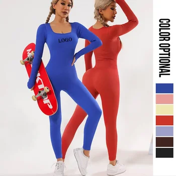 Custom LOGO новый цельный быстросохнущий бесшовный комбинезон для йоги с длинными рукавами обтягивающий фитнес цельная одежда для йоги женская одежда