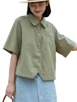 Рубашки для девочек Женская женская блузка весна/лето с короткими рукавами Японские стили Кардиган с лацканом Топы