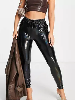 Женская резинка PU брюки с высокой талией из искусственной кожи Брюки-карандаш Дамы влажный вид облегающие леггинсы на заказ ночной клуб
