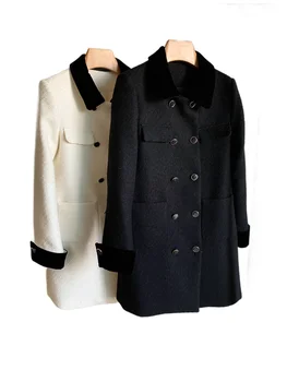 Шерстяное пальто пальто лацкан средней длины тонкая версия однотонный двубортный дизайн теплый и комфортный 2023 осень / зима