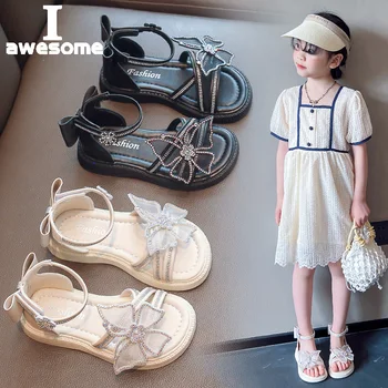 Повседневная бабочка-узел Нескользящая мягкая детская обувь для малышей Лето Корея Маленькие детские девочки Принцесса с открытым носком Пляжные сандалии