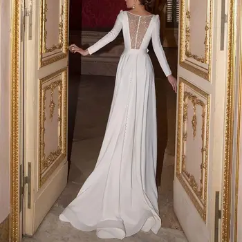 Элегантное высококачественное кружевное свадебное платье с длинной спиной и длинным рукавом для свадьбы, праздника, дня рождения, банкета