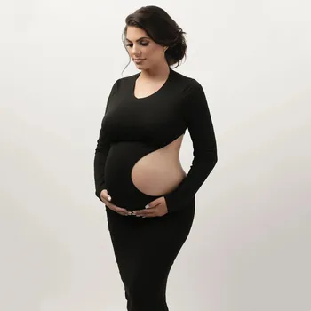  Эластичное платье для фотографии беременных Сексуальное Hollow Out Обнажающее беременный живот с длинными рукавами Платье Фотостудия Одежда