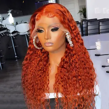  Рыжий Оранжевый Синтетический 13x4 Кружевные Передние Парики Свободные Вьющиеся Высококачественные Термостойкие Волокна Волосы Предварительно Выщипанные Волосы Для Женщин